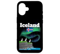 Islande Souvenir Aurore Boréale Colonie Macareux Lumières polaires Coque pour iPhone 16