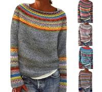 Isle Jumpers for Women UK - Pull en laine à col rond grande taille pour femme - Pulls légers pull tricoté sweat d'automne pulls amples pull pelucheux haut à manches longues, bleu, L