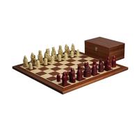 Isle of Lewis Jeu d'échecs avec pièces d'échecs en résine ivoire et rouge 8,9 cm et échiquier en acajou 50,8 cm