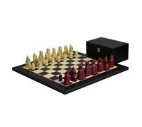 Isle of Lewis Jeu d'échecs I en résine ivoire et rouge 8,9 cm et avec échiquier noir anthracite 50,8 cm