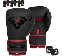 Islero EVO Fitness Gants de boxe pour homme et femme avec sac de frappe Rose MMA, Muay Thai, arts martiaux, kickboxing, sparring, entraînement et combat avec bandages pour les mains (410 g, rouge)