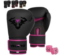 Islero EVO Fitness Gants de boxe pour homme et femme avec sac de frappe Rose MMA, Muay Thai, arts martiaux, kickboxing, sparring, entraînement et combat avec bandages pour les mains (283,5 g, rose)