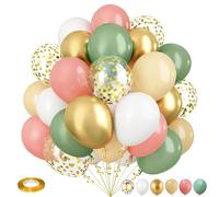 Isndare - Lot de 35 ballons rétro en latex vert sauge, rose poudré, doré métallisé, ballons à confettis pour filles - Anniversaire, Fête prénatale, Mariage, Décoration de fête
