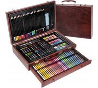 ISO TRADE DALY Mallette en bois kit dessin et peinture 143 pièces pour enfants Noyer G