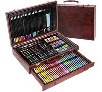 ISO TRADE DALY Mallette en bois kit dessin et peinture 143 pièces pour enfants Noyer G