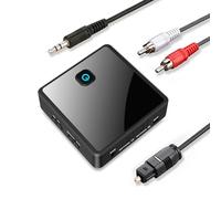 Isobel Bluetooth 5.0 Transmitter Receiver (Optical, 3.5mm AUX, RCA), Low Latency Wireless Audio Adapter Rechargeable Bluetooth AUX Adapter for TV PC Car/Home Stereo System Speakers, Dual Link