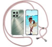 ISOI Coque pour Honor X6B avec Cordon - Tour de Cou Lanière en Corde - Transparente Silicone Housse avec Cordage Lanyard Case pour Honor X6B Collier Cover Rose