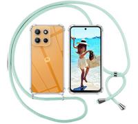 ISOI Coque pour Motorola G15 5G avec Cordon - Tour de Cou Lanière en Corde - Transparente Silicone Housse avec Cordage Lanyard，Vert