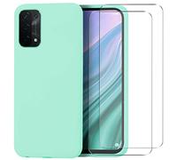 ISOI Coque pour OPPO A54 5G/A74 5G, Coque Silicone Liquide avec 2 Pièces Protecteur D'écran Gratuit en Verre Trempé,Housse Souple Coque en Caoutchouc Antichoc Ultra-Mince de Couleur Pure -Menthe verte