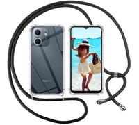 ISOI Coque pour Oppo A5x 4G / Oppo A5x 5G avec Cordon - Tour de Cou Lanière en Corde - Transparente Silicone Housse avec Cordage Lanyard，Noir