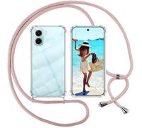 ISOI Coque pour Oppo A6 / A6x / A6k 4G / 5G avec Cordon - Tour de Cou Lanière en Corde - Transparente Silicone Housse avec Cordage Lanyard，Rose