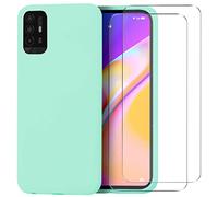 ISOI Coque pour Oppo A94 5G, Coque Silicone Liquide avec 2 Pièces Protecteur Verre Trempé, Housse Souple Coque en Caoutchouc Antichoc Ultra-Mince de Couleur Pure -Menthe Verte
