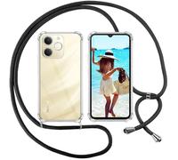 ISOI Coque pour Realme Note 70T avec Cordon - Tour de Cou Lanière en Corde - Transparente Silicone Housse avec Cordage Lanyard，Noir