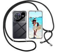 ISOI Coque pour Vivo X80 Pro avec Cordon - Tour de Cou Lanière en Corde - Transparente Silicone Housse avec Cordage Lanyard Case pour Vivo X80 Pro Collier Cover, Noir