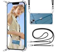 ISOI Coque Transparente avec Cordon Compatible avec iPhone 13, Collier Réglable et Amovible Téléphone Portable Lanyard Case, Housse en Silicone TPU Souple Antichoc - Noir