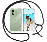 ISOI Handykette für Motorola Edge 40 Hülle mit Band, Transparent Silikon Handyhülle für Motorola Edge 40 mit Kette Stossfest Schutzhülle - Schnur mit Case Zum Umhängen in Schwarz
