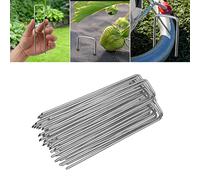 ISOISL Ancrage piquets au Sol en galvanisé, 200 pièces, Longueur 150 mm, Largeur 25 mm, diamètre 2,8 mm, ancrage au Sol Stable pour Mauvaises Herbes, Jardin, clôture et Filet d'ancrage, tête Ronde