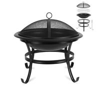 ISOISL Brasero de 55 cm avec grille de barbecue, protection anti-étincelles | Brasero en fer noir de 51 cm de haut avec 4 pieds incurvés et cadre à double anneau pour jardin, terrasse et camping