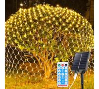 ISOISL Filet lumineux solaire festif, 3 x 2 m, 240 LED, 8 modes et minuterie par télécommande, solaire/USB, étanche IP44, pour Noël, jardin, décoration de Noël, blanc chaud