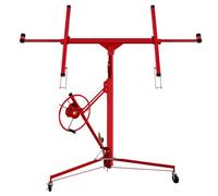 ISOISL Lève-plaques XXL pliable pour plaques de plâtre, jusqu'à 68 kg maximum - Réglable en hauteur : 140 à 325 cm - Largeur du bras de charge : 290 cm - Avec 3 roues - Pour plafonds et murs - Rouge