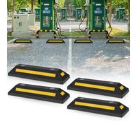 ISOISL Lot de 4 butoirs de roue en caoutchouc - Pour délimitation de place de stationnement - Avec bandes réfléchissantes jaunes - Pour garage et parkings (54 x 15 x 9 cm)