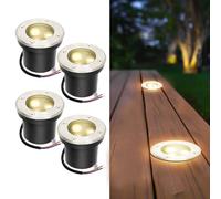 ISOISL Lot de 4 spots encastrables au sol d'extérieur avec LED 3 W blanc chaud IP65 - Noir mat - Ronds - 230 V - Pour sol, jardin, piscine, plantes