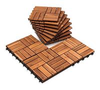 ISOISL Lot de 55 dalles de balcon en bois d'acacia - 30 x 30 cm - 5 m² - Revêtement de sol de balcon (12 lattes), sol de terrasse extérieur, à clipser - Mosaïque pour jardin, patio