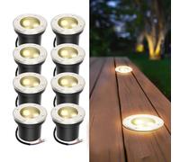 ISOISL Lot de 8 spots encastrables au sol d'extérieur avec LED 3 W blanc chaud IP65 - Noir mat - Ronds - 230 V - Pour sol, jardin, piscine, plantes