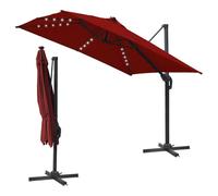 ISOISL Parasol déporté 300 x 300 cm avec LED - Rotation à 360 ° par pédale et fonction d'inclinaison à 4 positions avec commande à manivelle - UV50+ imperméable, rouge pour terrasse, piscine