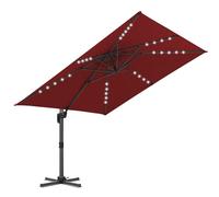 ISOISL Parasol déporté 300 x 300 cm - Pivotant à 360 ° par pédale et inclinable en 4 positions avec commande à manivelle et éclairage LED - UV50+ imperméable, parfait pour terrasse, jardin et soirées