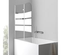ISOISL Paroi de douche pour baignoire, 100 x 140 cm, en 2 parties, pliable, avec verre de sécurité ESG de 6 mm, paroi de douche, bandes blanches, paroi de baignoire pliable, avec accessoire de