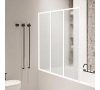 ISOISL Paroi de douche pour baignoire en plastique, anti-éclats, 120 x 140 cm, pliable en 3 parties, cadre en aluminium blanc, montage à gauche/droite, avec aspect goutte