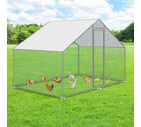 ISOISL Poulailler d'extérieur en acier galvanisé, toit pointu avec serrure et tissu PE imperméable, pour poules, petits animaux et plantes, 3 x 2 x 2 m