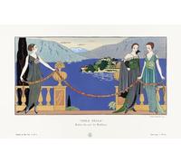 Isola Bella. Belle île. (Lac Majeur Italie). Robes de soir de Redfern. Illustration de mode art déco par l'artiste français George Barbier 1882-1932. L'œuvre a été créée pour la Gazette du Bon Ton un