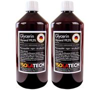 ISOLATECH Glycérine 2 litre 99,5% Qualité Pharmaceutique 2x 1000ml | Contenu 2x 1,2kg, Glycérol, 100% Végétal, Mesuré 99,98%, Transparent, Pour Alimentation/Cosmétique, Fabriqué En Allemagne
