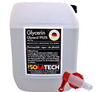 ISOLATECH Glycérine 99,5 % 10 L de qualité pharmaceutique fabriqué en Allemagne, mesurée à 99,98 % pure d'origine végétale, Glycérine Glycérol liquide avec SABEU Fluxx AH23/51 HF Robinet verseur DIN