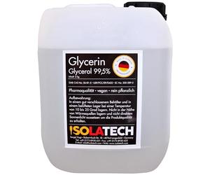 ISOLATECH Glycérine Bidon 5L 99,5% Qualité Pharmaceutique Contenu 6kg | Glycérol, 100% Végétal, Mesuré 99,98%, Transparent, Pour Alimentation/Cosmétique, Fabriqué En Allemagne