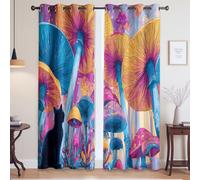 Isolation Lumiere UV Opaque Rideau Isolant et Anti Froid et Chaleur Art Fantastique Dessin Au Trait Champignons Rideau Occultant pour Salon Chambre Séparation, Couleur, 140L x 245H cm, 2 Panneaux