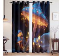 Isolation Lumiere UV Opaque Rideau Isolant et Anti Froid et Chaleur Plantes Oniriques Champignons Rideau Occultant pour Salon Chambre Séparation, Bleu, 140L x 245H cm, 2 Panneaux