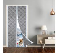 Isolation Porte Avec Magnétique, 90x215cm Moustiquaire Rideau De Porte Isolant Coton Rideau d'occultation Coupe-vent Imperméable Isolation Phonique(Gris)