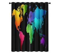 Isolation Thermique Rideaux Occultant Carte du Monde, Rideau Enfants Carte Coloré à Oeillets, 2 Panneaux pour Salon Chambre Décoration 140L x 240H cm