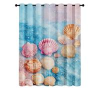 Isolation Thermique Rideaux Occultant Coquille Aquarelle, Coquille Plage Océan Rideau à œillets, 140L X 240H cm 2 Panneaux Rideau pour Décoration Salon Chambre