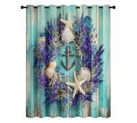 Isolation Thermique Rideaux Occultant Étoile de Mer Coquille, Planche de Bois Ferme Vintage Rideau à œillets, 140L X 175H cm 2 Panneaux Rideau pour Décoration Salon Chambre