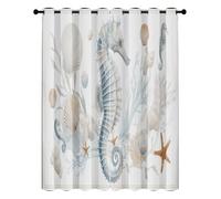 Isolation Thermique Rideaux Occultant Hippocampe Coquille Corail, Nautique Animaux Marins Rideau à œillets, 140L X 240H cm 2 Panneaux Rideau pour Décoration Salon Chambre