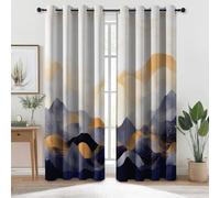 Isolation Thermique Rideaux Occultants Bleu Beige - Abstrait Collines Lignes À L'Aquarelle Imprimer Protection UV Rideaux à œillets, 110 L x 215 H cm (2 Panneaux) Rideau Opaques pour Chambre Fenetre
