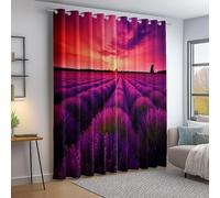 Isolation Thermique Rideaux Occultants Violet - Coucher De Soleil Champ De Fleurs Lavande Imprimer Protection UV Rideaux à œillets, 140 L x 245 H cm (2 Panneaux) Rideau Opaques pour Chambre Fenetre