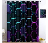 Isolation Thermique Rideaux Opaques 110L X 215H cm (2 Panneaux), Hexagone Géométrique Moderne pour Chambre Principale, Noir Violet