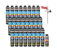 Isolbau B2 Lot de 24 tubes de colle périmétrique de 750 ml, 1 nettoyant en mousse polyuréthane et 1 pistolet à mousse pour plaques EPS et XPS, mousse adhésive en polyuréthane 1K pour fixation et
