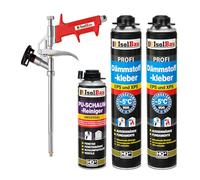 Isolbau B2 Lot de colle isolante - 2 x 750 ml de colle périphérique, 1 x nettoyant pour mousse PU & 1 x pistolet à mousse pour plaques EPS & XPS - Mousse PU 1K pour isolation et isolant
