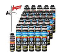 Isolbau B2 Lot de colle isolante - 20 x 750 ml - Pour périmètre, 1 x nettoyant pour mousse PU & 1 x pistolet à mousse pour plaques EPS & XPS - Colle PU 1K pour isolation et isolation thermique